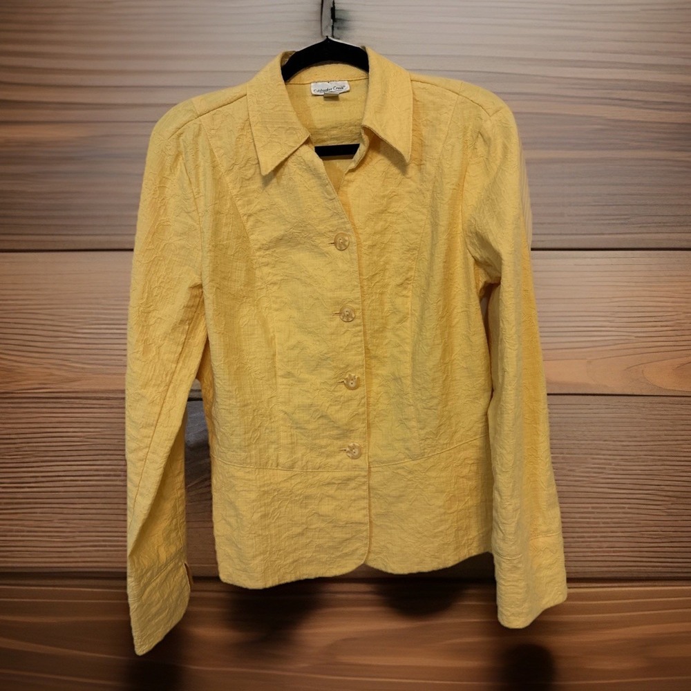 Coldwater Creek Yellow Brocade Jacket Women 10 Cotton Textured Western H36843